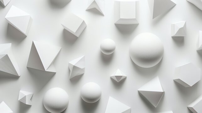 A collection of white geometric shapes on a white background.