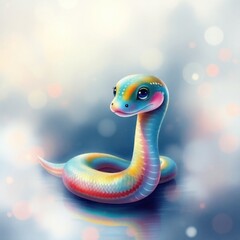 Fototapeta premium Rainbow Serpent: An adorable, colorful snake illustration. A whimsical digital painting of a cute reptile with rainbow scales.