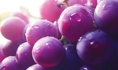 Fototapeta premium Close-up of dew-covered pink grapes.