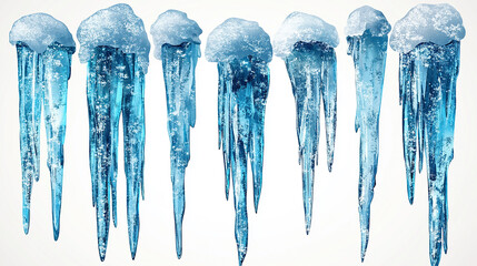 Several icicles, various sizes and shapes, light-blue color, 