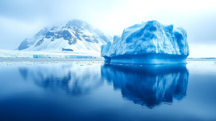 Scene of crystal blue iceberg ice glacier landscape. A majestic ice sculpture adrift in the Arctic sea, Panoramic view of the ice lagoon. Winter landscapes in Iceland. 
