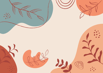 abstract botanical organic shapes and leaves background vector calming nature boho wallpaper