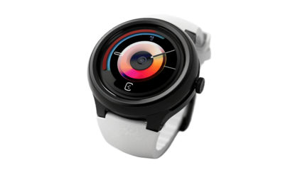 Single Rotating Smartwatch Technology on transparent background PNG.