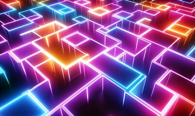 Abstract Neon Glowing Cubes 3D Background