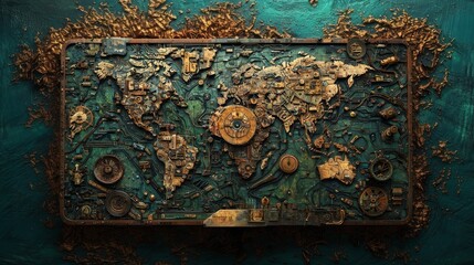 Futuristic technological world map in hacker style, featuring glowing digital connections, abstract lines, and global data flow, highlighting cybersecurity, network security, and advanced technology.