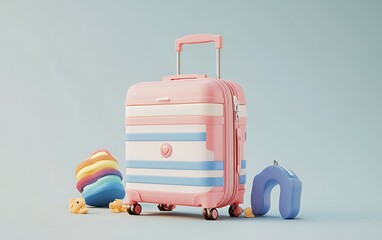 Travel luggage with cartoon style, 3d rendering, Generative Ai