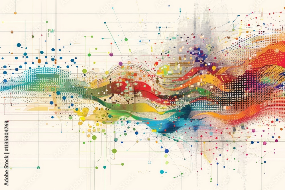 Poster A digital artwork depicting a colorful abstract interpretation of big data analytics A colorful interpretation of big data analytics