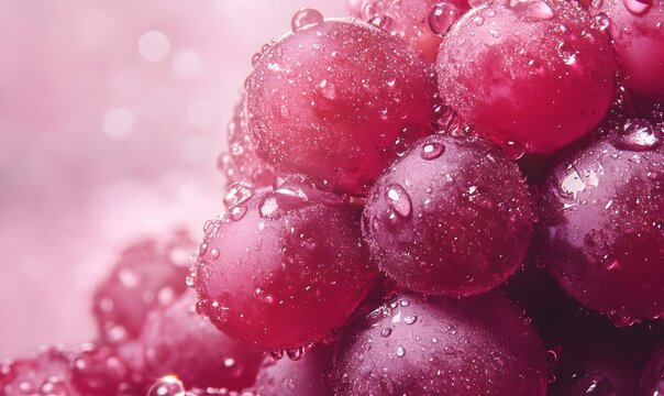 Close-up of red grapes with water droplets.