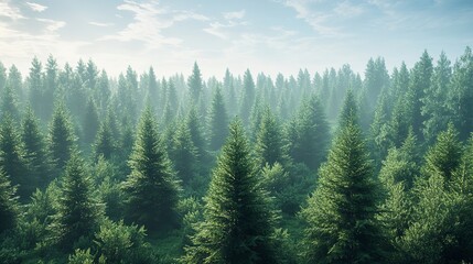 A serene forest scene featuring tall evergreen pine trees against a clear sky, ideal for nature, travel, and outdoor-themed projects.