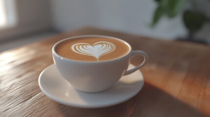 Obraz premium A clean and simple 3D design of a cappuccino cup with a heart-shaped latte art foam
