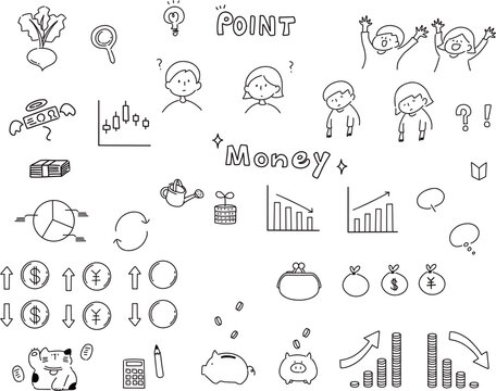 お金、投資、資産運用のイラストセット
