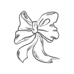 Vector bow for a birthday party. Linear drawing in black and white for the icon festival. A design sketch made by hand on a white isolated background.
