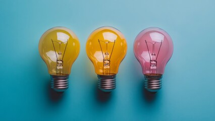 Colorful light bulbs arranged on a blue background