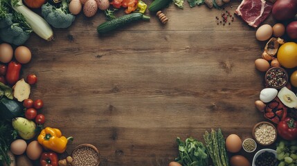 Fresh ingredients for cooking kitchen counter food photography rustic environment overhead view culinary inspiration