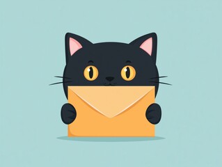 Charming Black Cat with Thank You Note - Flat Design Illustration