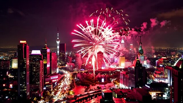 colorful fireworks at night in the sky. fireworks exploding for celebration