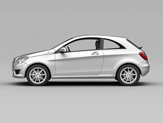 A side view of a silver compact car, likely a hatchback