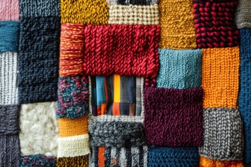 Colorful Knitted Fabric Patchwork Textile Wall Hanging