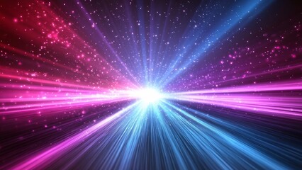 Vibrant light beams radiate across a cosmic space backdrop