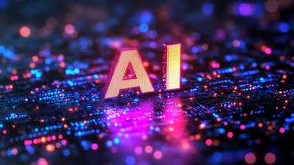 Illuminated AI letters in a vibrant technology inspired background