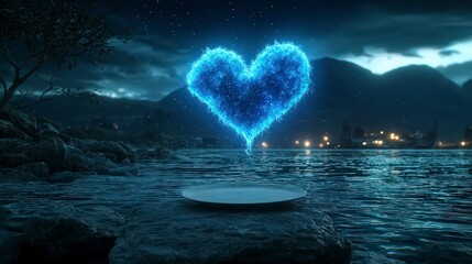 Fototapeta premium Magical Heart over Lake Night Scene Plate Mockup