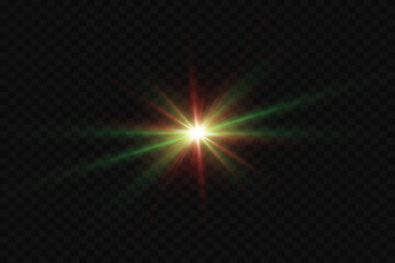 Obraz premium Light effect of star and flash, glare of rays and light. On a transparent background.