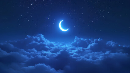 Dreamy Night Sky with Glowing Crescent Moon and Stars