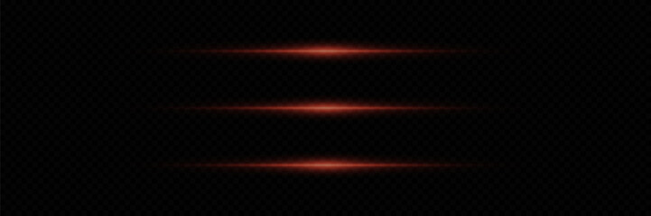 Red lines speed light effect. Horizontal effect of laser beams.