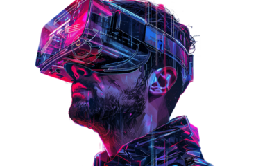 Cyberpunk Portrait of a Hacker on transparent background PNG.