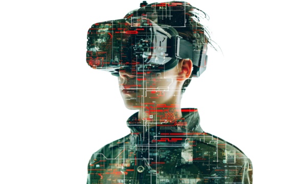 High Tech Hacker in Cyberpunk Style on transparent background PNG.
