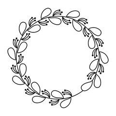 Minimalist Botanical Wreath, Black and White Circular Family Name Sign, Elegant Logo Vector