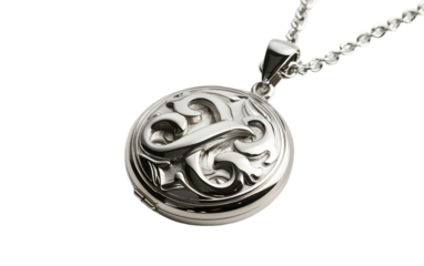 Delicate Sterling Silver Locket on transparent background PNG.