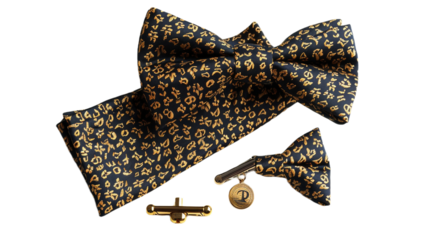 Chic Bowtie and Monogrammed Detail on transparent background PNG.