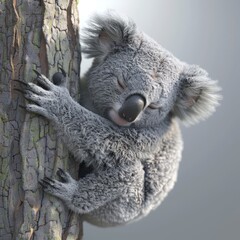 Obraz premium Koala Sleeping on a Tree Trunk