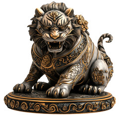 majestic silver and gold tiger statue with intricate details
