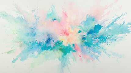 Fototapeta premium A burst of pastel tones in pink, blue, and mint green, spreading outward softly, creating a serene visual, on white