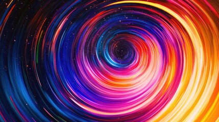 Spiral of colored lights in a dark room