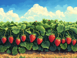 ripe strawberries growing in the field