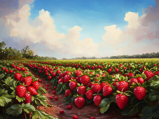strawberry field with ripe strawberries