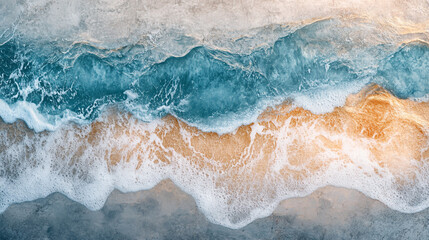 Ocean waves crashing on sandy shore at sunset in a tranquil coastal landscape