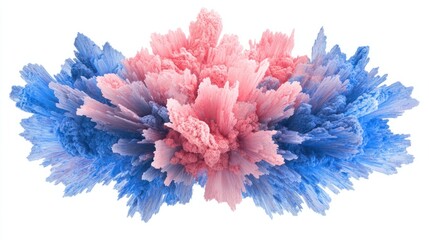 Obraz premium A dramatic abstract burst of powdery pigments in vivid pink and blue, radiating outward beautifully, isolated on white