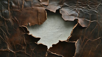 Close-Up of Distressed Leather with Torn Edges Revealing Soft Fabric Underneath, Perfect for Textures and Backgrounds in Creative Projects