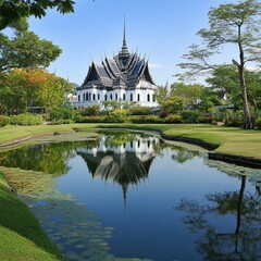 Naklejka premium Thai Temple Reflection in Pond
