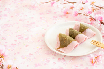 桜餅と桜のフリースペース