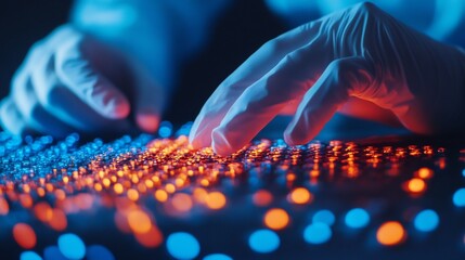 Researcher Studying Compounds for Smart Textile Applications in Lab with Wearable Tech Samples