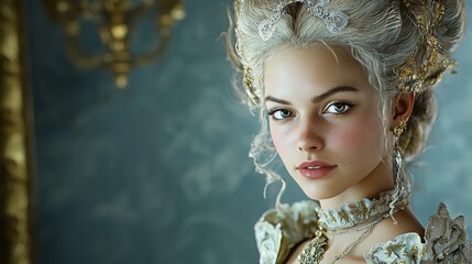 Striking Rococo Portrait of a Woman Depicted in a Dramatic Scene