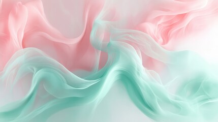 Obraz premium A soft burst of pastel shades in pink and mint green, forming a calming abstract design, isolated on white