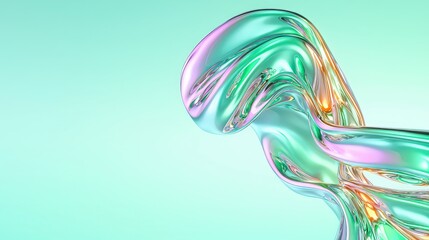 Obraz premium Abstract Green Silver Liquid Wave Shiny Iridescent 4K Background