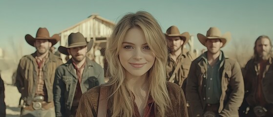 Fototapeta premium Confident Cowgirl Wild West Ranch Portrait Smiling Woman Thumbs Up