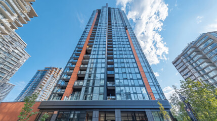 Naklejka premium High-rise office in the city center amidst business competition.